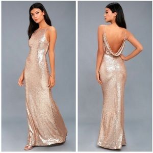 Lulu’s | Gold Sequin Cowl Back Maxi Dress Gown